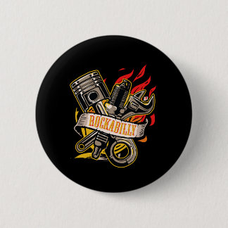 Badge Rond 5 Cm Écran À Piston Du Moteur Rockabilly Sur Mécanique