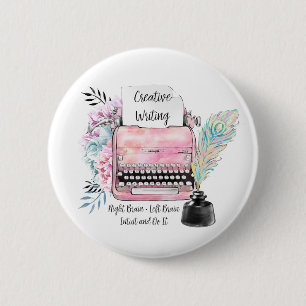 Badge Rond 5 Cm Écriture créative de la machine à écrire rose vint