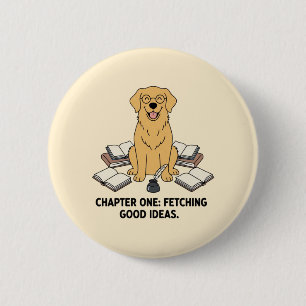 Badge Rond 5 Cm Écrivain Golden Retriever Livres Mignons Conceptio