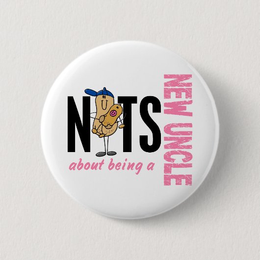 Badge Rond 5 Cm Écrous au sujet d'être un nouvel oncle 1 rose (Devant)