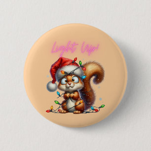Badge Rond 5 Cm Écureuil de Noël avec la carte Festive