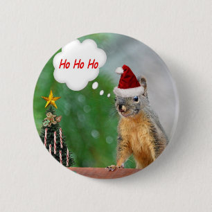 Badge Rond 5 Cm Écureuil de Noël indiquant Ho Ho Ho