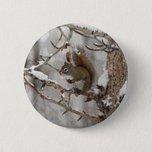 Badge Rond 5 Cm Écureuil d'hiver, neige et baies rouges Conception (Devant)