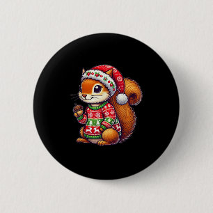 Badge Rond 5 Cm Écureuil Douleur moche Santa Hat Noël