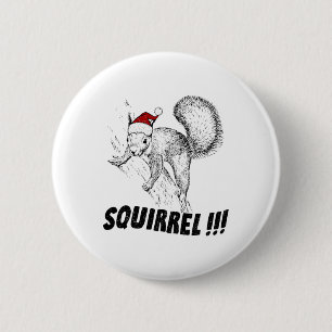 Badge Rond 5 Cm Écureuil Drôle Avec Chapeau Noël Vacances À L'Anci