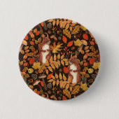 Badge Rond 5 Cm Écureuils automnaux et flore sur brun foncé (Devant)