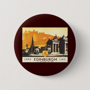 Badge Rond 5 Cm Edimbourg via LNER Rail Poster