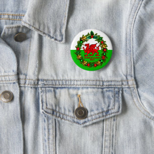 Badge Rond 5 Cm Edit Text Year Welsh Flag Red Dragon Christmas