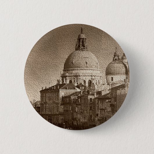 Badge Rond 5 Cm Effet Papier Sepia Venise Grand Canal (Devant)
