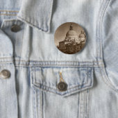 Badge Rond 5 Cm Effet Papier Sepia Venise Grand Canal (En situation)