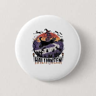 Badge Rond 5 Cm Éffrayant Chat noir Halloween Nuit � Vintage Haunt