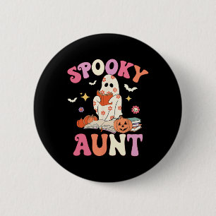Badge Rond 5 Cm Éffrayante Tante Retro Super Floral Ghost Hallowee