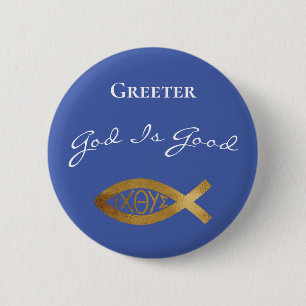 Badge Rond 5 Cm Église chrétienne plus Grey Dieu est bon service