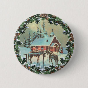 Badge Rond 5 Cm ÉGLISE DE PAYS & WREATH par SHARON SHARPE