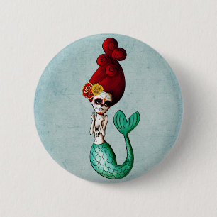 Badge Rond 5 Cm El Dia de Muertos Mermaid