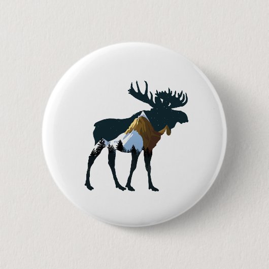 Badge Rond 5 Cm Élan de la forêt de nuit (Devant)