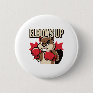 Badge Rond 5 Cm Elbows Up Beaver Boxing Fier Canadien Fort Cana