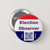 Badge Rond 5 Cm Election Observer, with state rules (Devant & derrière)