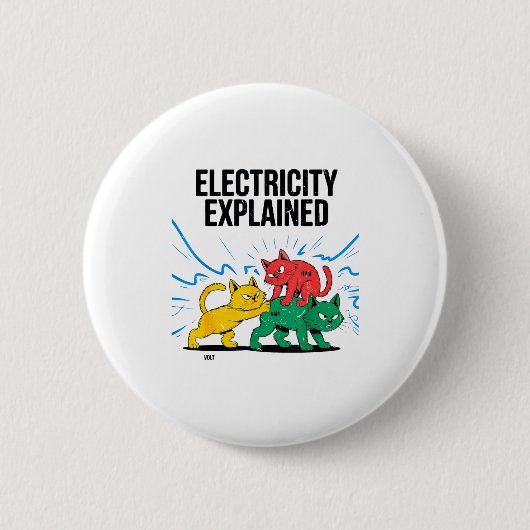 Badge Rond 5 Cm Electricity Explained Funny Cat Physics Humor Scie (Devant)
