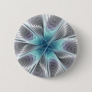 Badge Rond 5 Cm Elégance Moderne Bleu Gris Blanc Fractage Art Flow