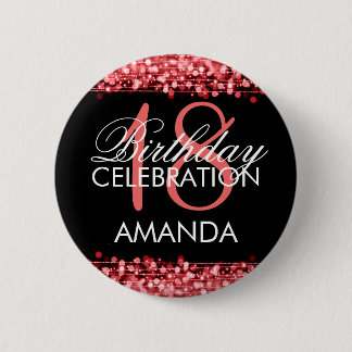 Badge Rond 5 Cm Élégant 18ème anniversaire fête étincelle rouge