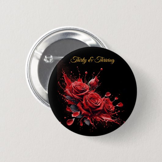Badge Rond 5 Cm Elégant 30e anniversaire - Roses en fleurs (Devant & derrière)