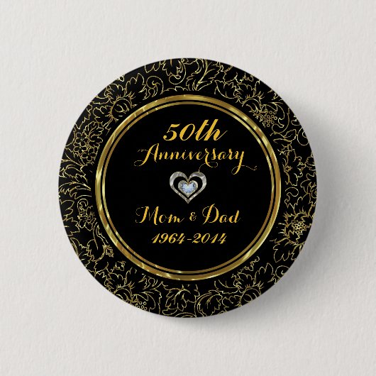 Badge Rond 5 Cm Élégant 50e anniversaire de Mariage Black & Gold (Devant)