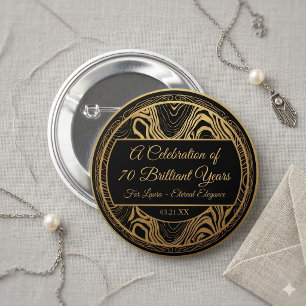 Badge Rond 5 Cm Élégant Agate Noir et Or Faveur de Fête d'Annivers