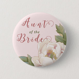 Badge Rond 5 Cm Elegant Aunt of the Bride Blush Pink Floral