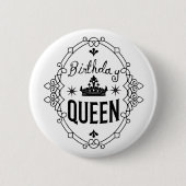 Badge Rond 5 Cm Elegant Birthday Queen Crown Typography White (Devant)