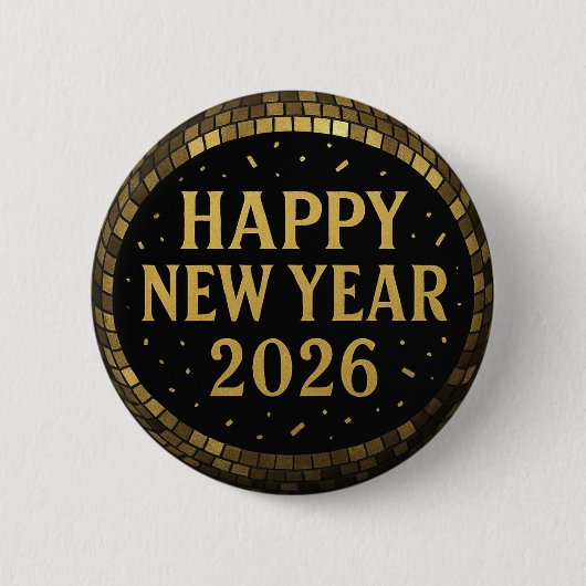 Badge Rond 5 Cm Elegant Black and gold happy New Year 2026 (Devant)