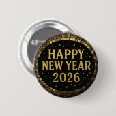 Badge Rond 5 Cm Elegant Black and gold happy New Year 2026 (Devant & derrière)