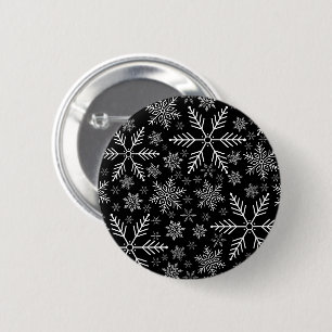 Badge Rond 5 Cm Elégant Black Aqua White Winter Snowflake