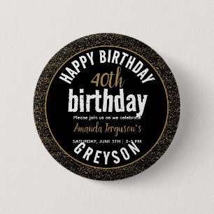 Badge Rond 5 Cm Elegant Black & Gold 40th Birthday Party