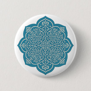 Badge Rond 5 Cm Élégant Bleu Mandala Button Pin - Flore complexe