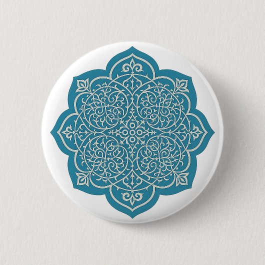 Badge Rond 5 Cm Élégant Bleu Mandala Button Pin - Flore complexe (Devant)