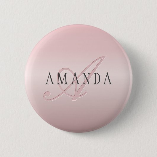 Badge Rond 5 Cm Elégant Blush Faux Rose Gold | Nom et monogramme (Devant)