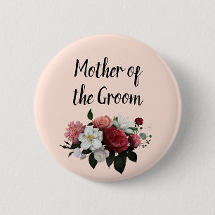 Badge Rond 5 Cm Élégant Bourgogne et Rose Mère du Marié