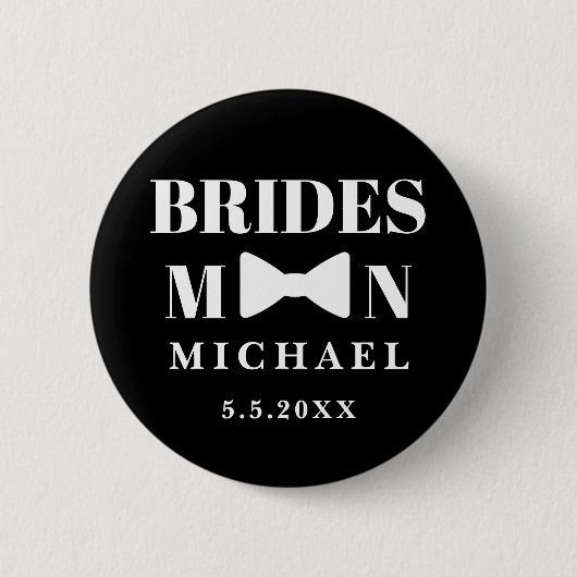 Badge Rond 5 Cm élégant brasseur noir blanc mariage élégant (Devant)