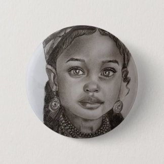 Badge Rond 5 Cm Elegant Charcoal & Pencil Girl Portrait Illustrati