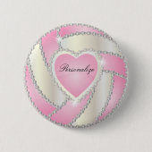 Badge Rond 5 Cm Élégant Diamond Heart Pink Volleyball (Devant)
