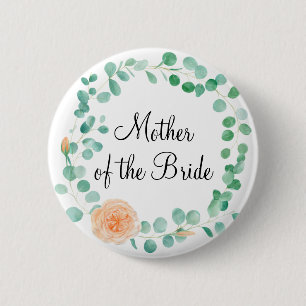 Badge Rond 5 Cm Élégant Eucalyptus Vert Peach Mother of the Bride
