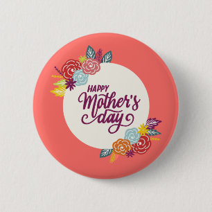 Badge Rond 5 Cm Elegant Floral Happy Mother's Day Pin Button
