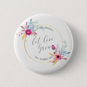 Badge Rond 5 Cm Élégant Floral M. & Mme Mariage  Bouton de la br