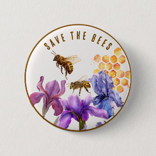 Badge Rond 5 Cm Élégant floral Sauvez les abeilles