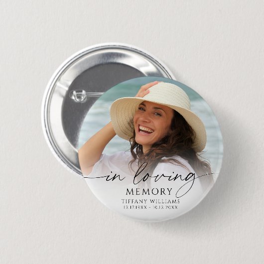 Badge Rond 5 Cm Elegant Funeral Photo In Loving Memory Keepsake (Devant & derrière)