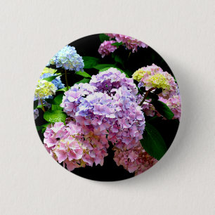 Badge Rond 5 Cm Elégant jardin rose violet bleu hydrangée fleurie
