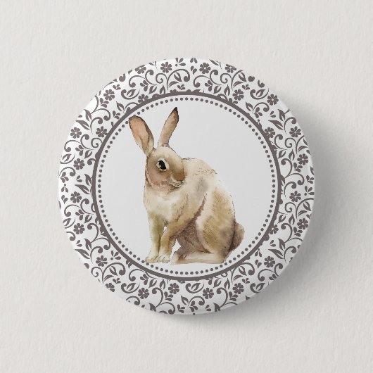 Badge Rond 5 Cm Elégant lapin Brown de Pâques (Devant)