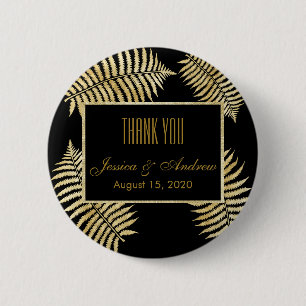 Badge Rond 5 Cm Élégant mariage de fougère à feuille d'or fausse