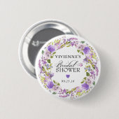 Badge Rond 5 Cm Élégant Mariage Fleurie Violette (Devant & derrière)